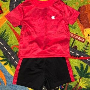 18mo champion short set, red and black, lil boys